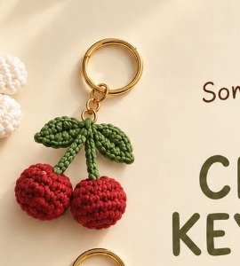 Crochet cherry keychain